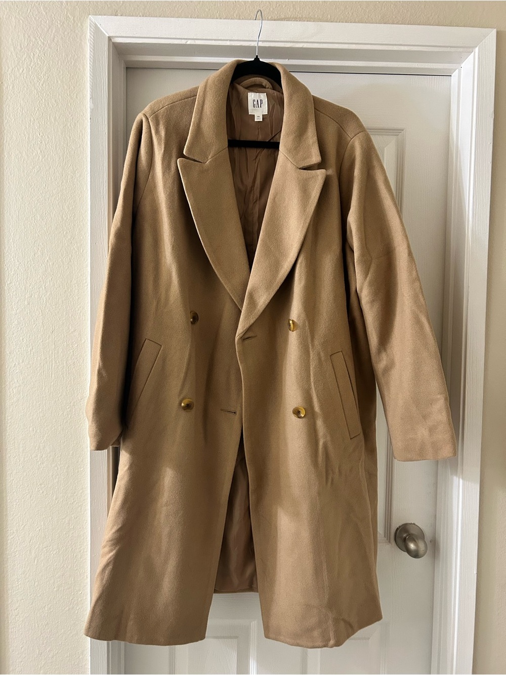 Gap Women’s Camel Wool Blend Double-Breasted Overcoat